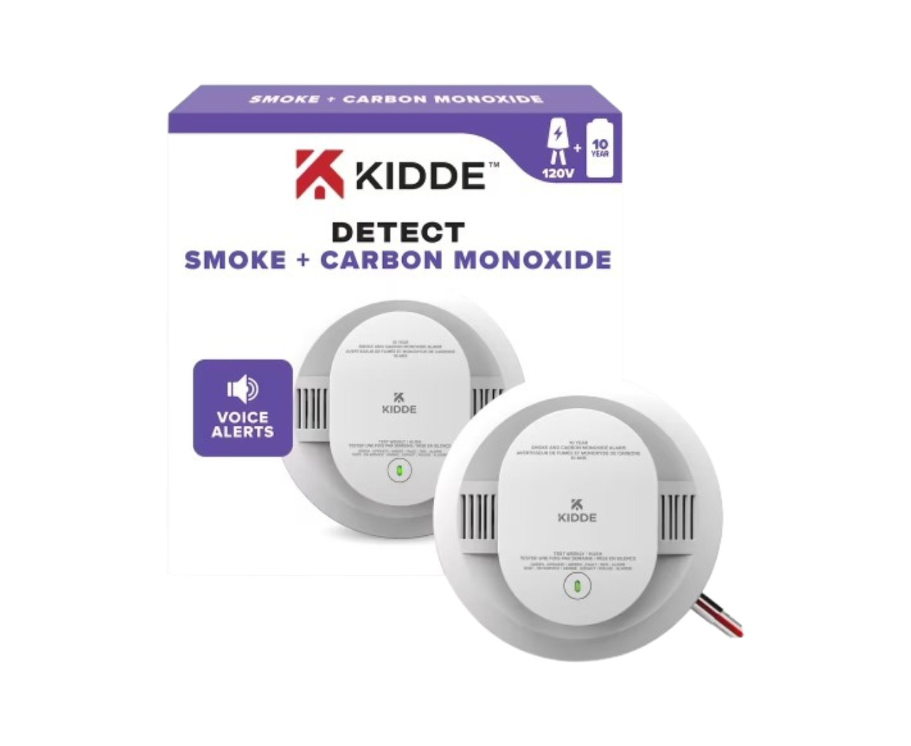 Kidde Hardwire Interconnect Smoke & CO Alarm with 10-Year Battery Backup and Voice Alerts (30CUA10-VCA)