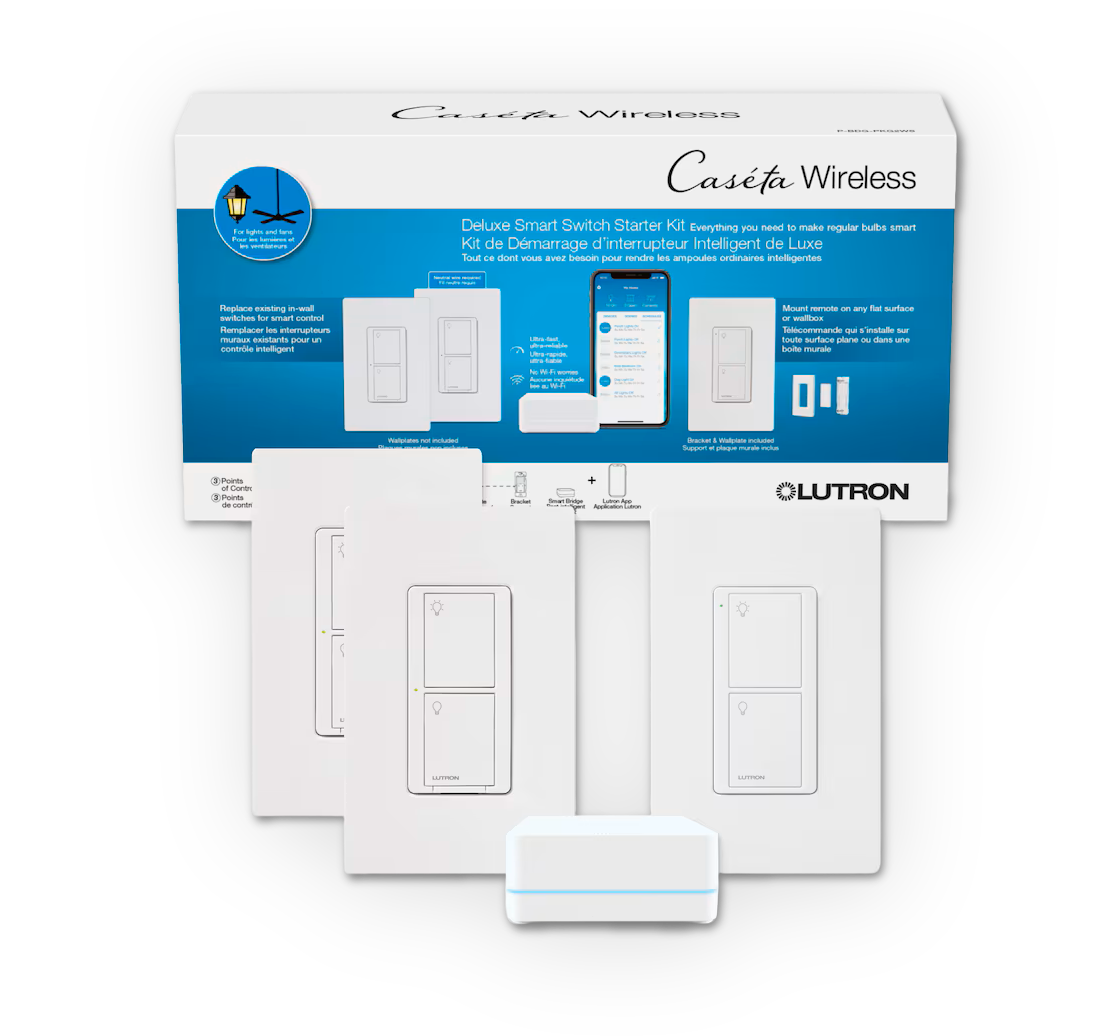Lutron Caseta Smart Switch (2-Pack) with Smart Hub and Remote, Neutral Wire Required (White)