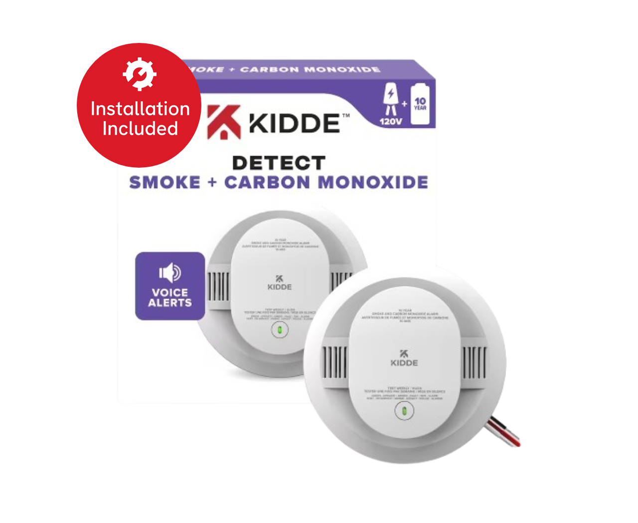 Kidde Hardwire Interconnect Smoke & CO Alarm with 10-Year Battery Backup and Voice Alerts (30CUA10-VCA)