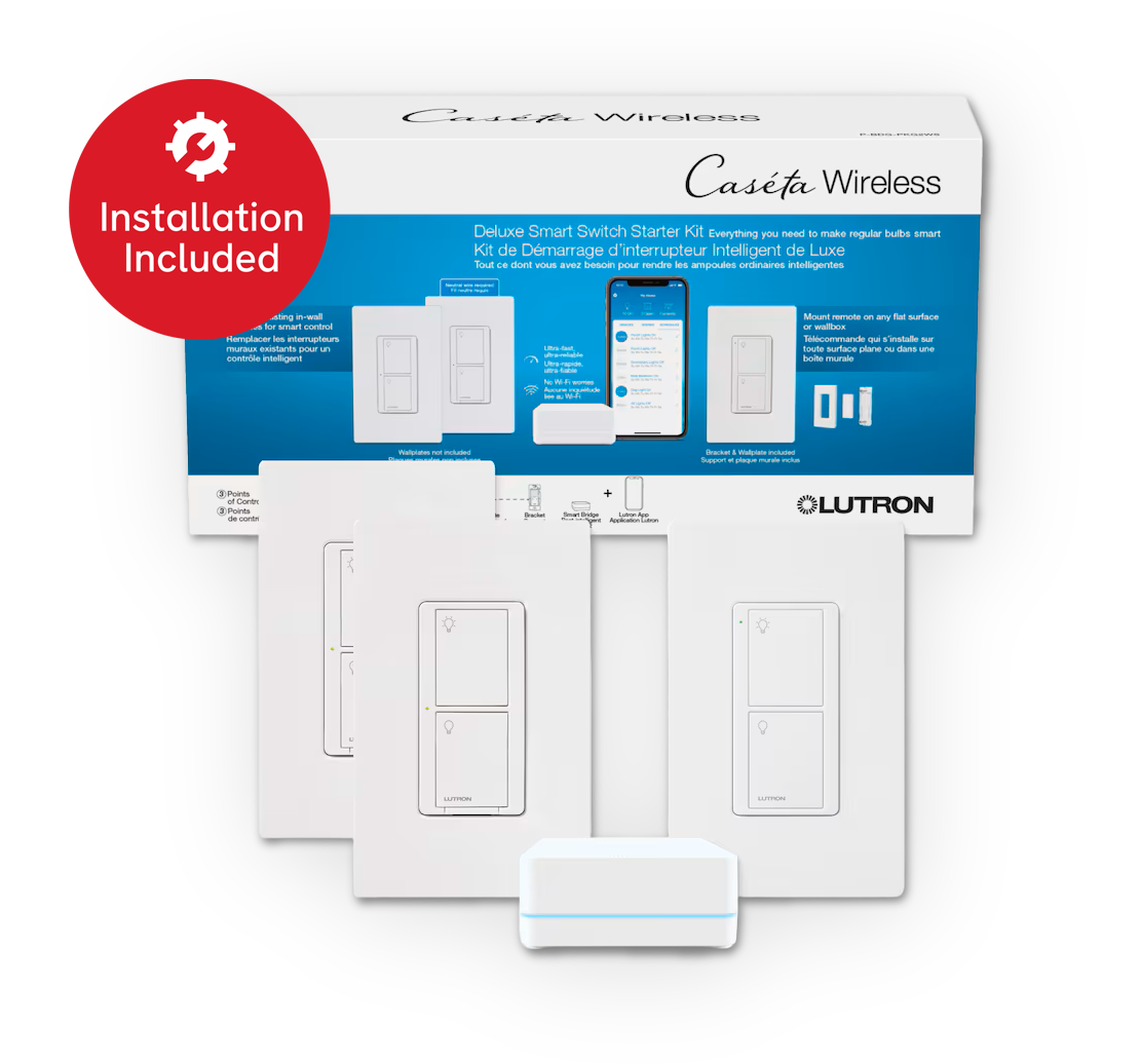 Lutron Caseta Smart Switch (2-Pack) with Smart Hub and Remote, Neutral Wire Required (White)