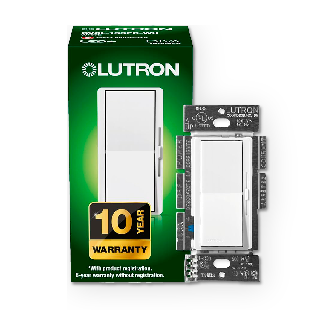 Lutron Diva LED+ Dimmer Switch for Dimmable LED/Halogen/Incandescent Bulbs, Single-Pole or 3-Way (White)