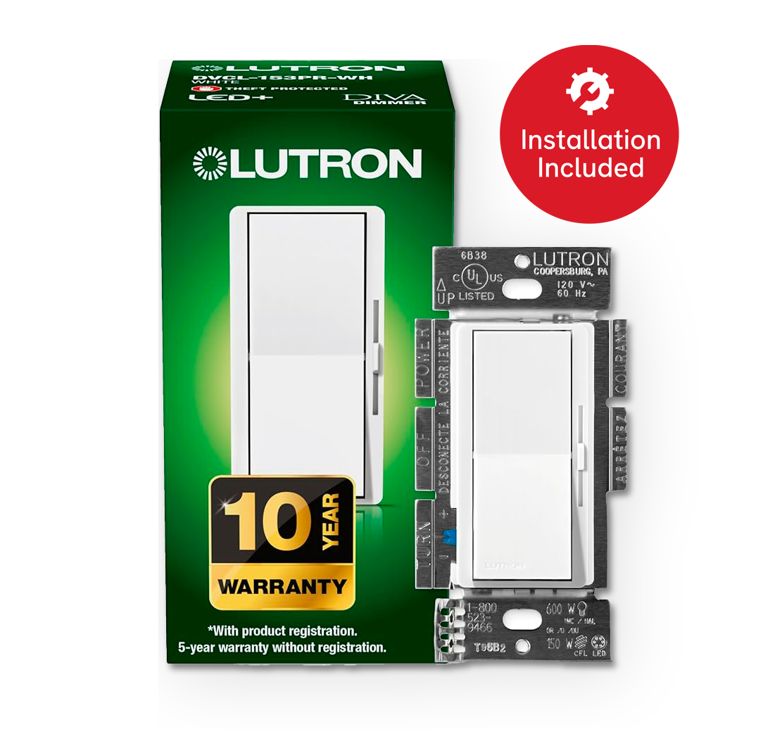 Lutron Diva LED+ Dimmer Switch for Dimmable LED/Halogen/Incandescent Bulbs, Single-Pole or 3-Way (White)