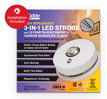 Kidde Hardwire Interconnect 3-in-1 Smoke & CO Alarm with LED Strobe Light and 10-Year Battery Backup (P4010ACLEDSCOCA)