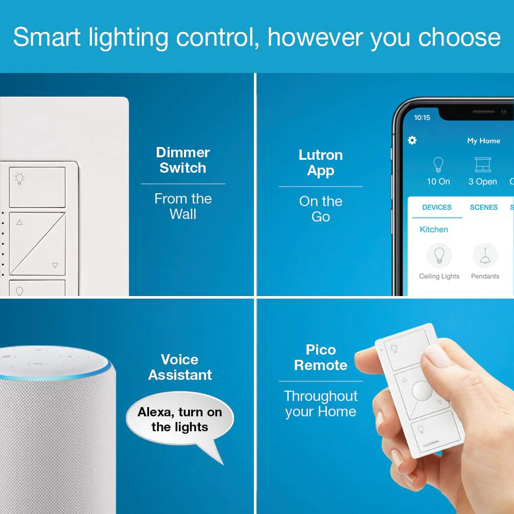 Lutron Caseta Smart Switch (2-Pack) with Smart Hub and Remote, Neutral Wire Required (White)