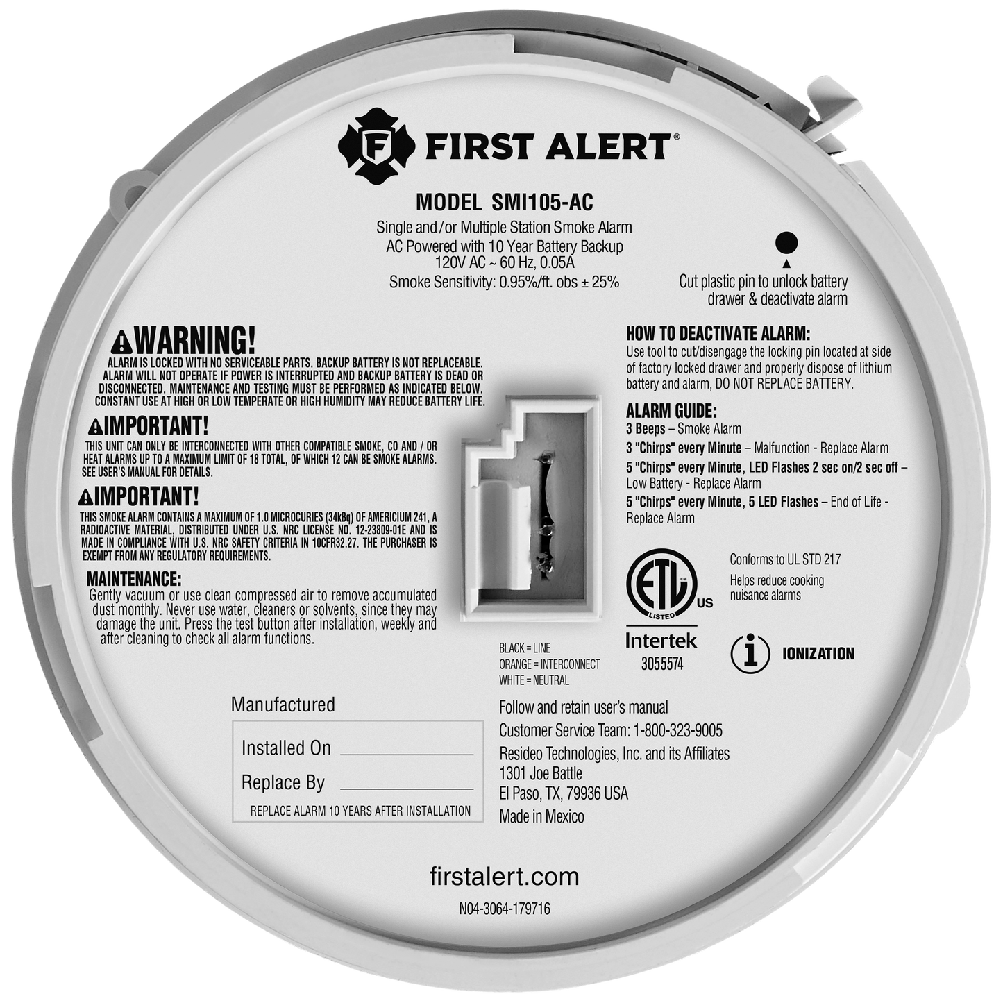 First Alert Hardwire Interconnect Smoke Alarm with 10-Year Battery Backup (SMI105-AC)