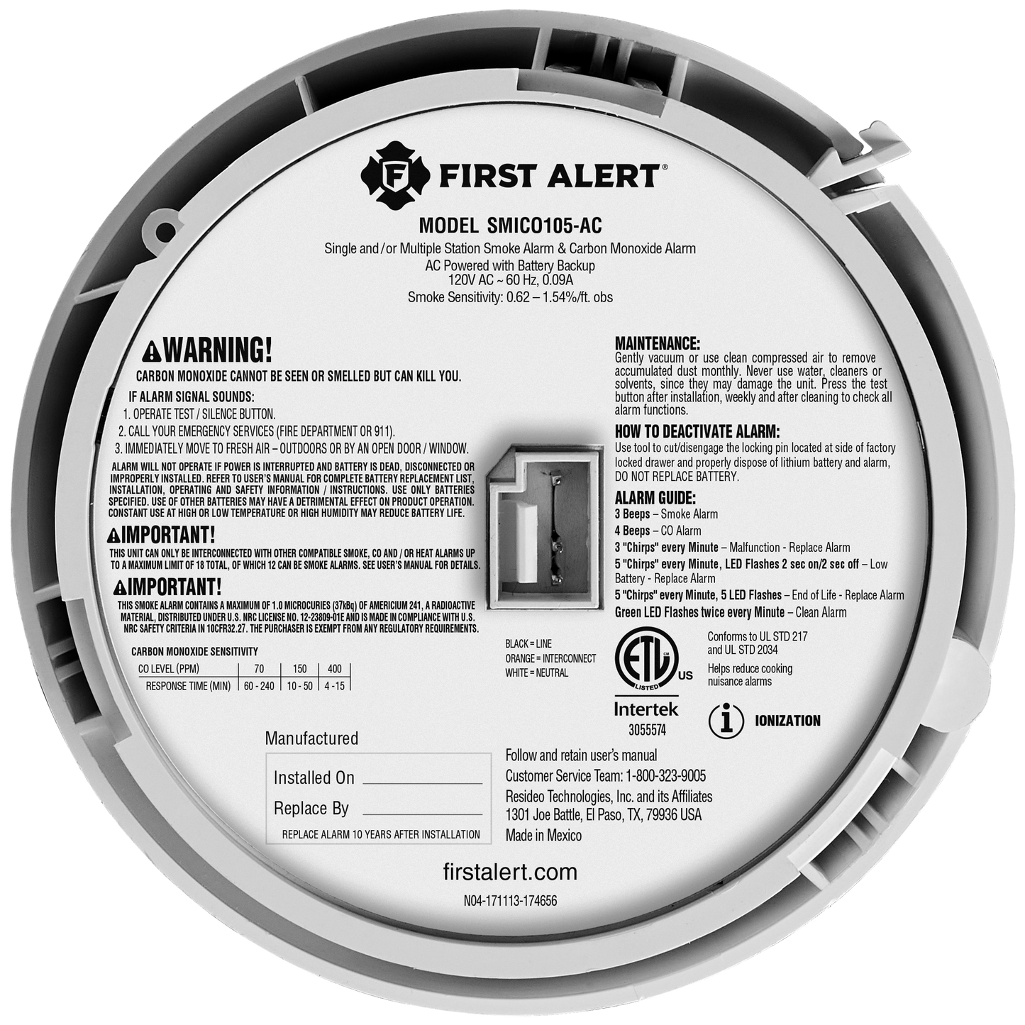 First Alert Hardwire Interconnect Smoke & CO Alarm with 10-Year Sealed Lithium Battery Backup (SMICO105-AC)