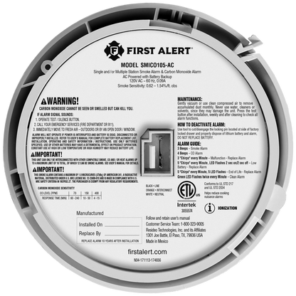 First Alert Hardwire Interconnect Smoke & CO Alarm with 10-Year Sealed Lithium Battery Backup (SMICO105-AC)