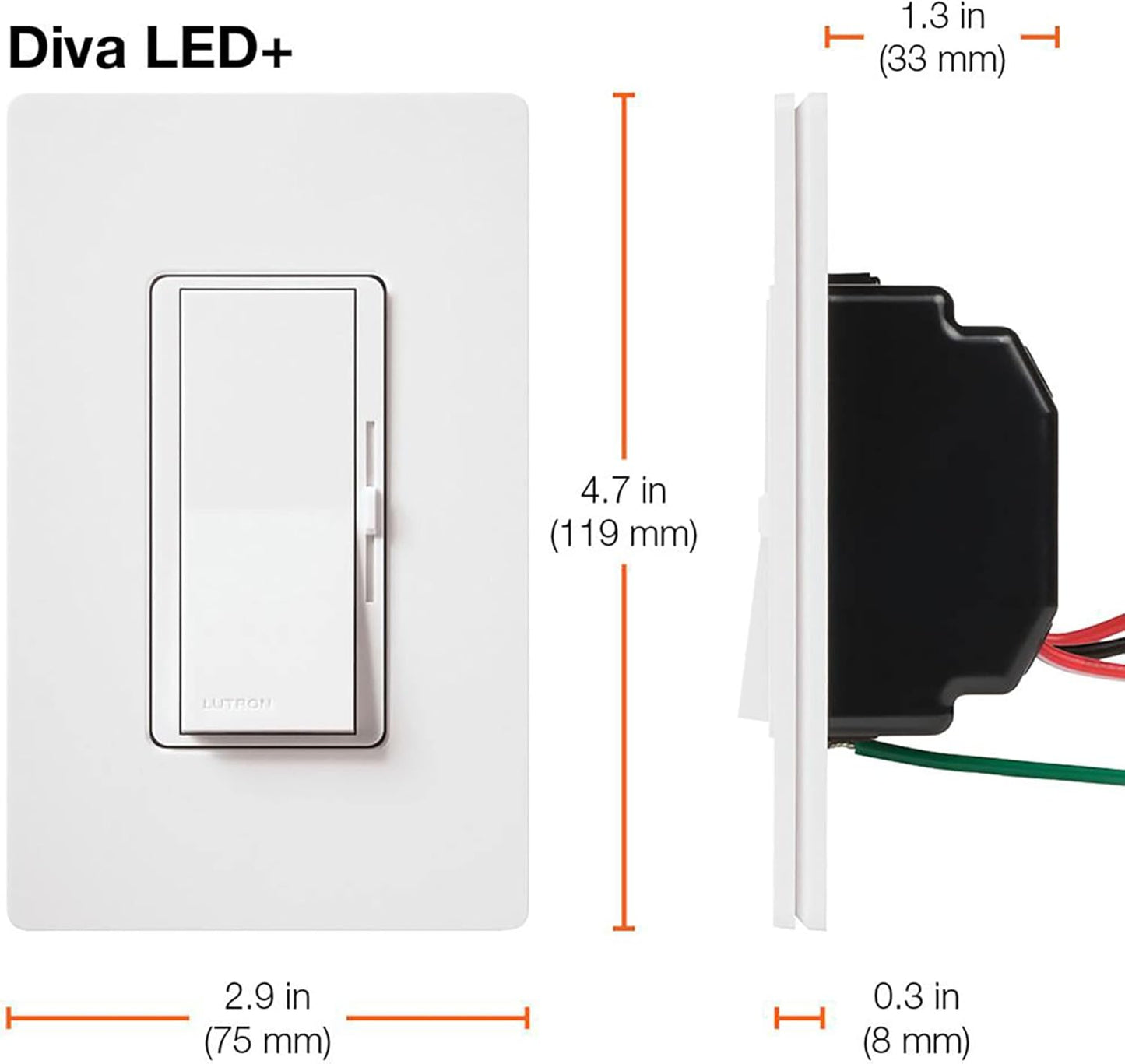 Lutron Diva LED+ Dimmer Switch for Dimmable LED/Halogen/Incandescent Bulbs, Single-Pole or 3-Way (White)